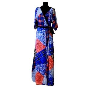 Patterned Maxi Dress Tall Flowy Faux wrap Maxi Dress Short Sleeves